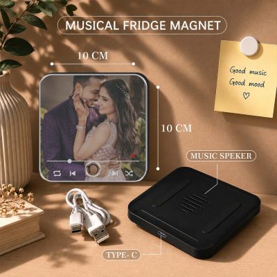 Engagement Gift for Couple, Sister Jiju, Bhaiya Bhabhi & Best Friend Personalized Musical Fridge Magnet Couple Photo Memory Magnet Frame